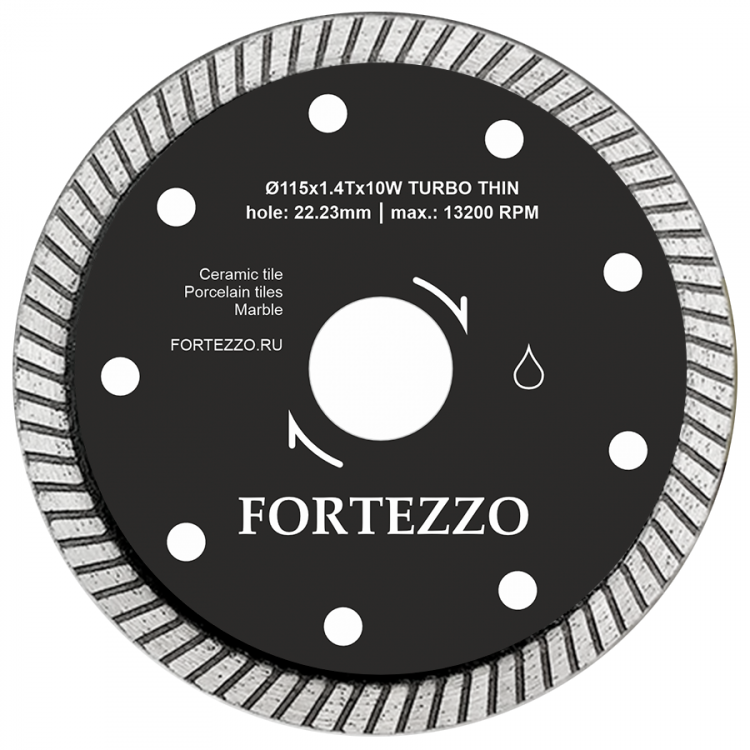 Диск алмазный FORTEZZO F-TURBO 115x1.4Tx10W 